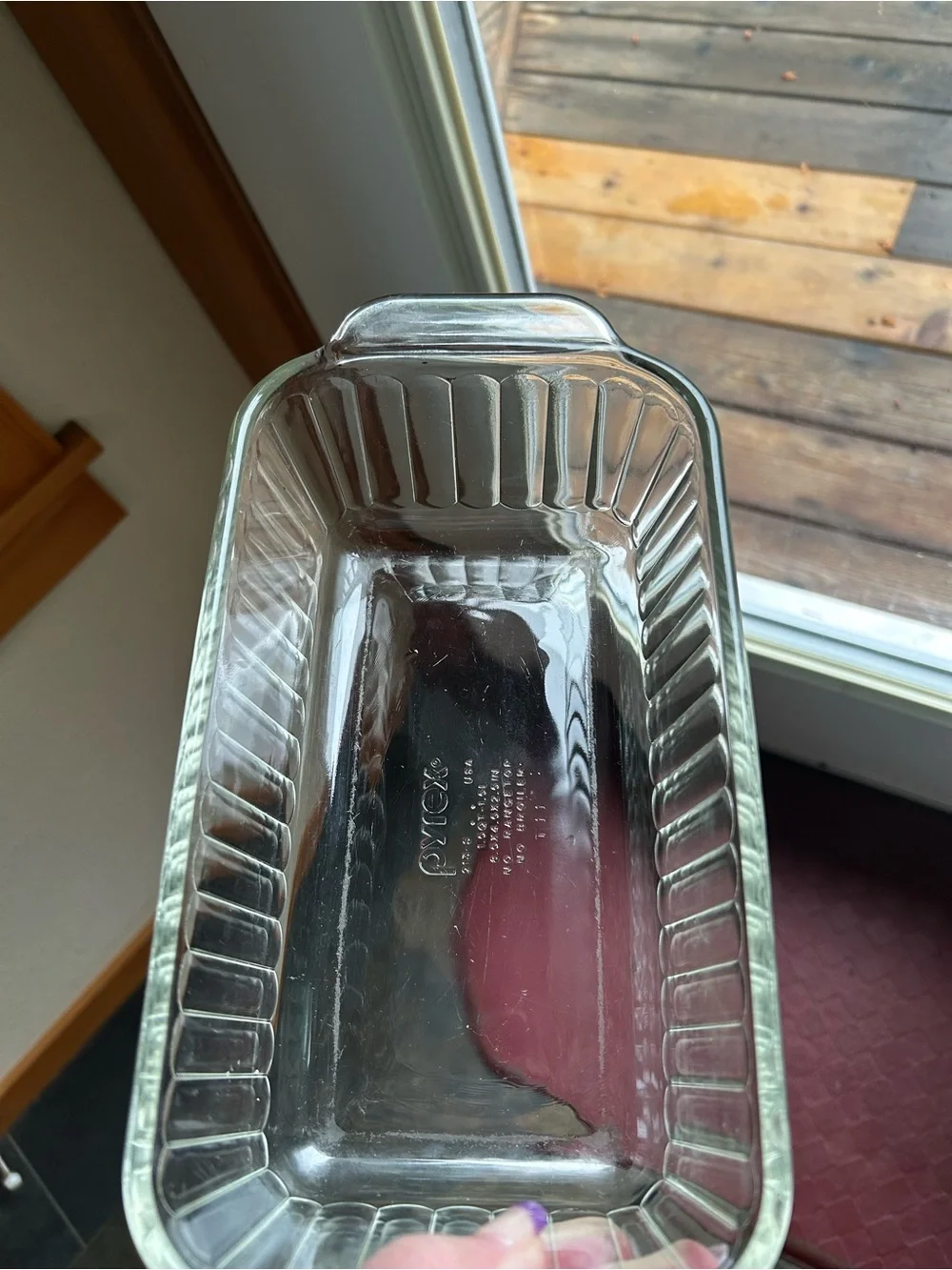 Pyrex #213-S(Sculptured Line) Ribbed Glass  Loaf Pan 8.5”x4.5”x2.5” 1 1/2 Qt